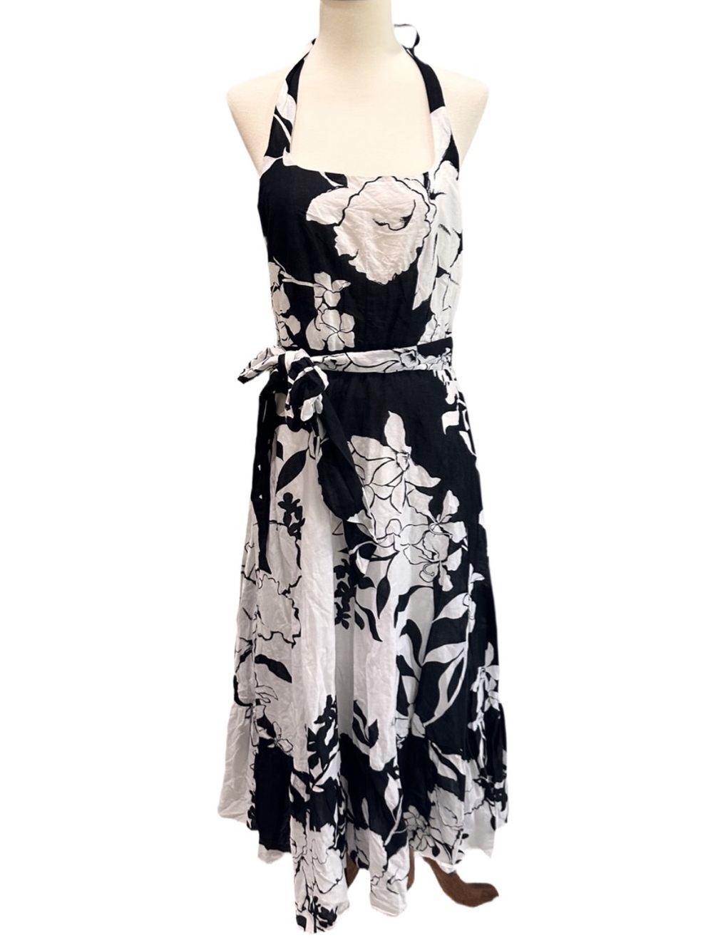 White House Black Market Black & White Floral Halter Maxi Dress 4